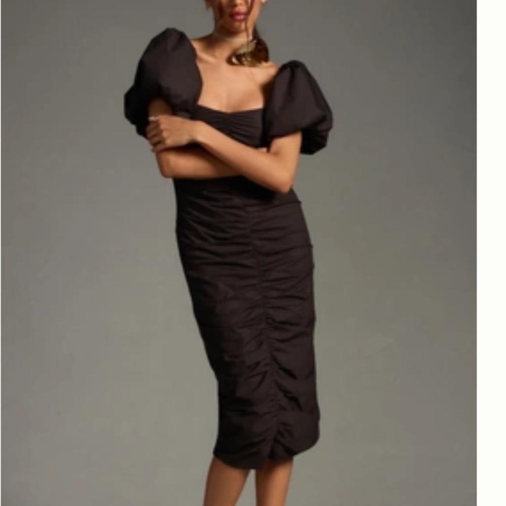 NWT RHODE Black Puff Sleeve Midi Dress